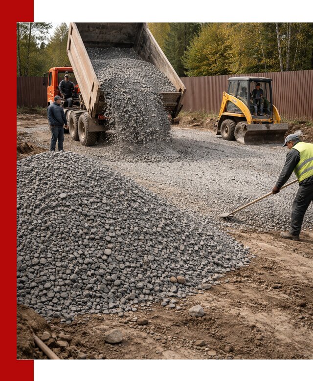 Отсыпка участка щебнем с доставкой и уплотнением в Малгобеке