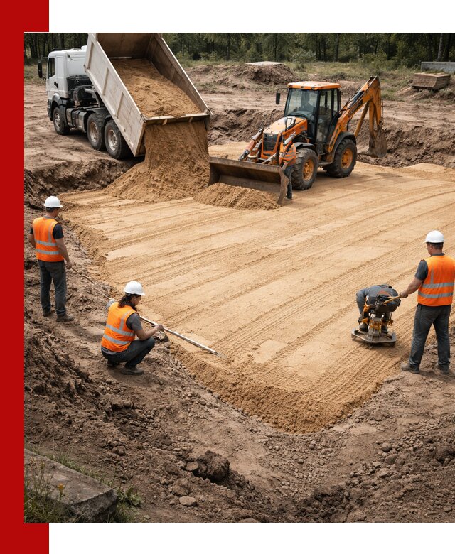 Устройство песчаной подушки для фундаментов и дорог в Малгобеке